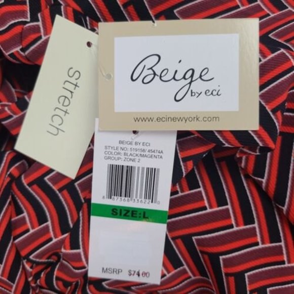 NWT Beige by ECI Women's ((L) Black and Red Chevron 3/4 Sleeve Shift Dress - Picture 12 of 12